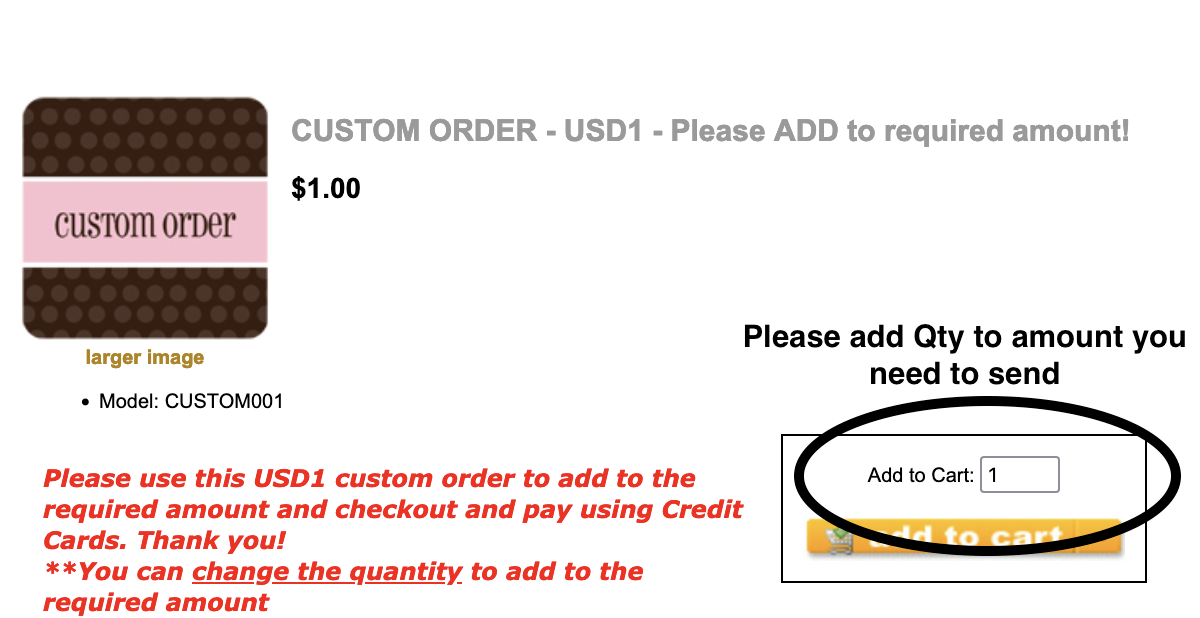 CUSTOM ORDER - USD1 - Please ADD to required amount!