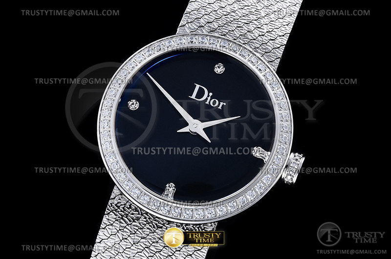 DIO001B - La D de Dior Satine Diam SS/SS Black Swiss Qtz