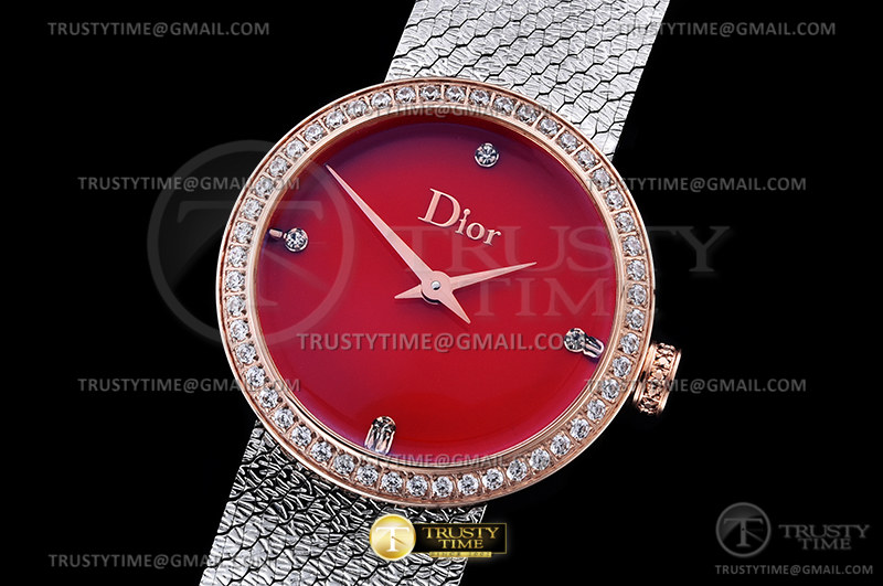 DIO002 - La D de Dior Satine Diam RG/SS Red Swiss Qtz