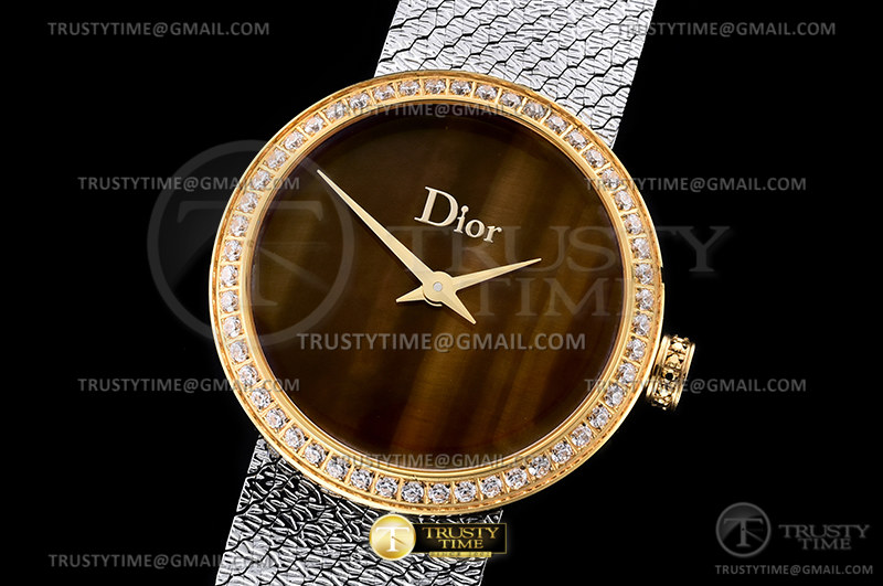 DIO003A - La D de Dior Satine Diam YG/SS Brown Swiss Qtz