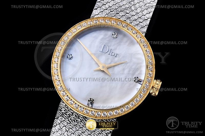 DIO003B - La D de Dior Satine Diam YG/SS Wht MOP Swiss Qtz