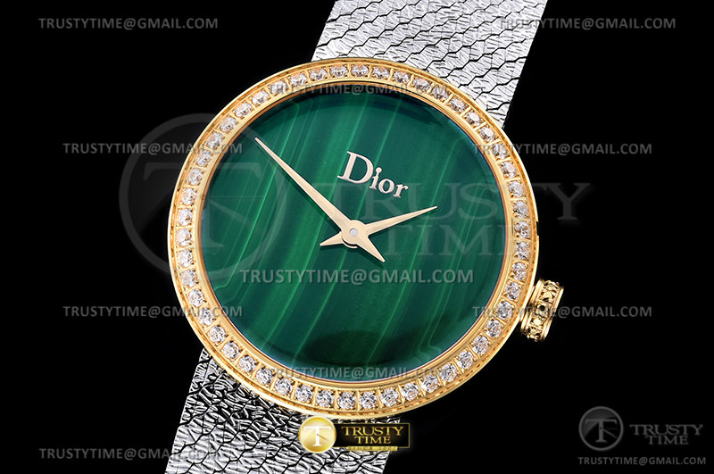 DIO003C - La D de Dior Satine Diam YG/SS Green Swiss Qtz