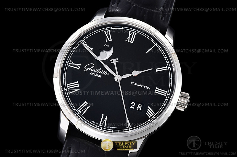 GLA050A - Senator Excellence Date Moonphase SS/LE Blk GGR MY9015