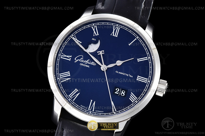 GLA050B -Senator Excellence Date Moonphase SS/LE Blue GGR MY9015