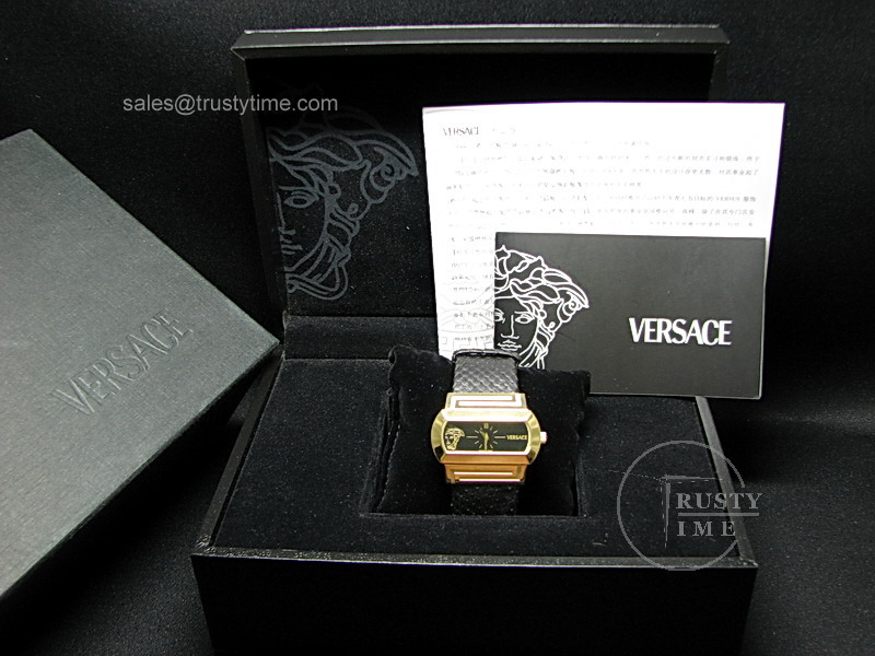 VER006 - Versace Hyppodrome Black YG Snake Skin - Swiss Qtz